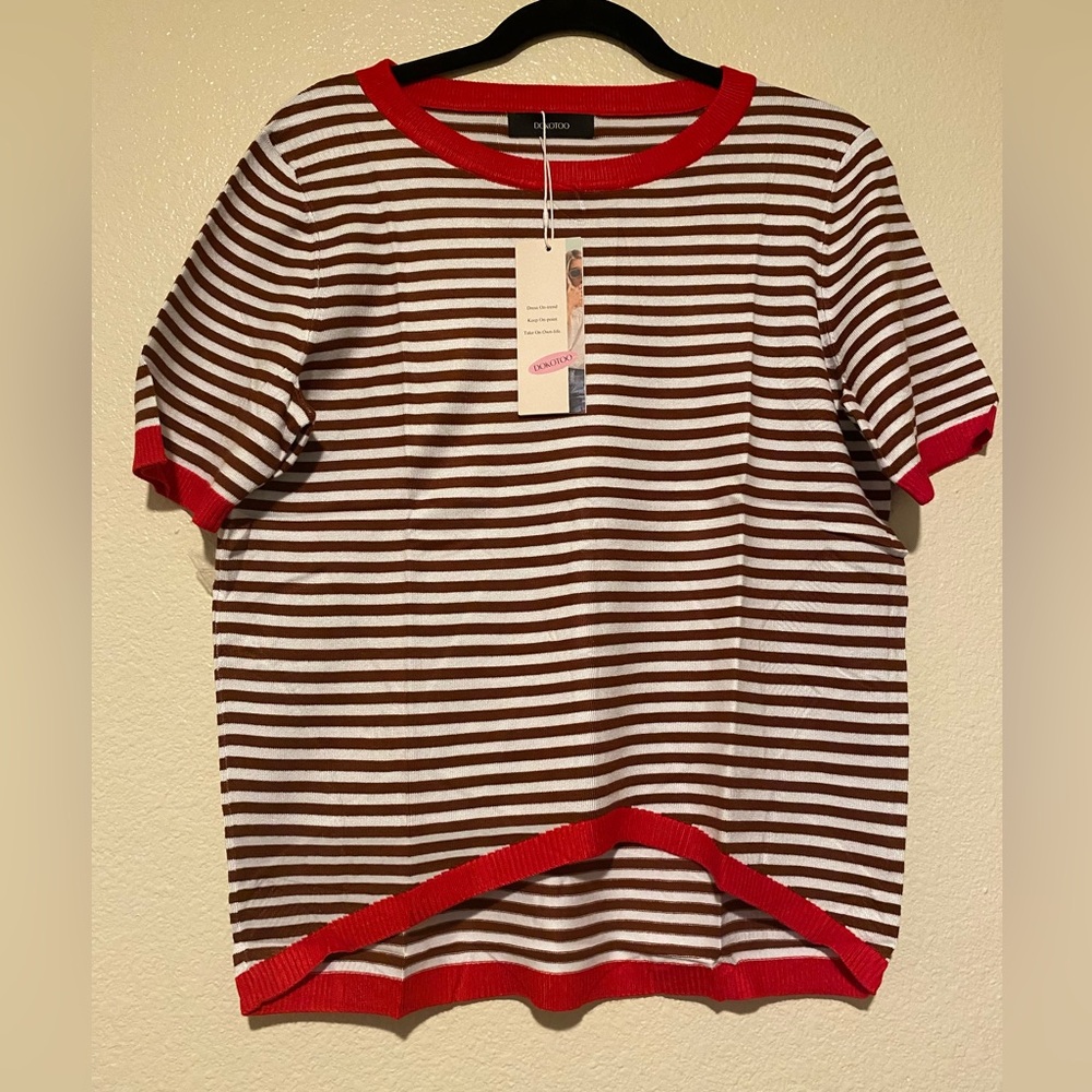 Dokotoo Striped Red and Brown Men's Tank Top Size S - Picture 2 of 9